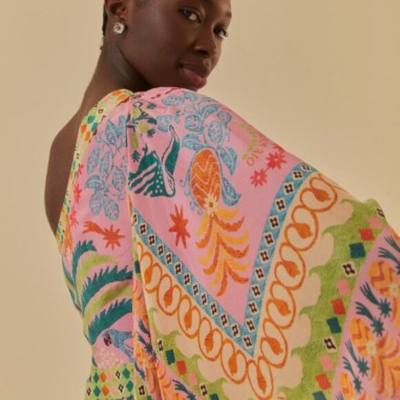 NWT Farm Rio FruitsQueen Scarf One-Shoulder Sleeveless Midi Dress Size Large$295 - Picture 6 of 13